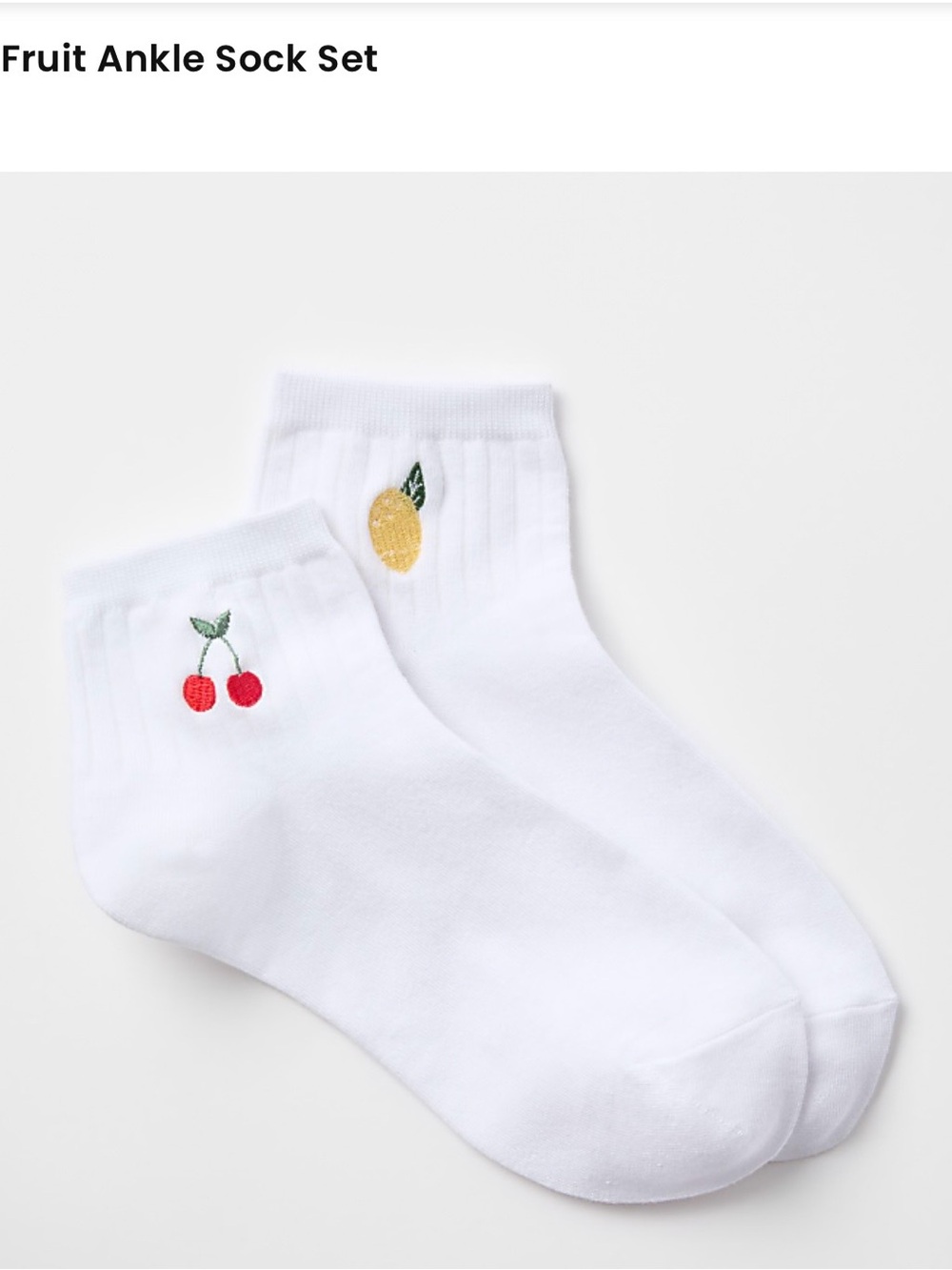 LOFT White Fruit Ankle Sock Set with Cherry & Lemon Embroidery